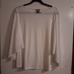 NWT Chico's Pullover Knit Shirt Sheer Bell Sleeves Gemstones Blouse SZ 2 or L